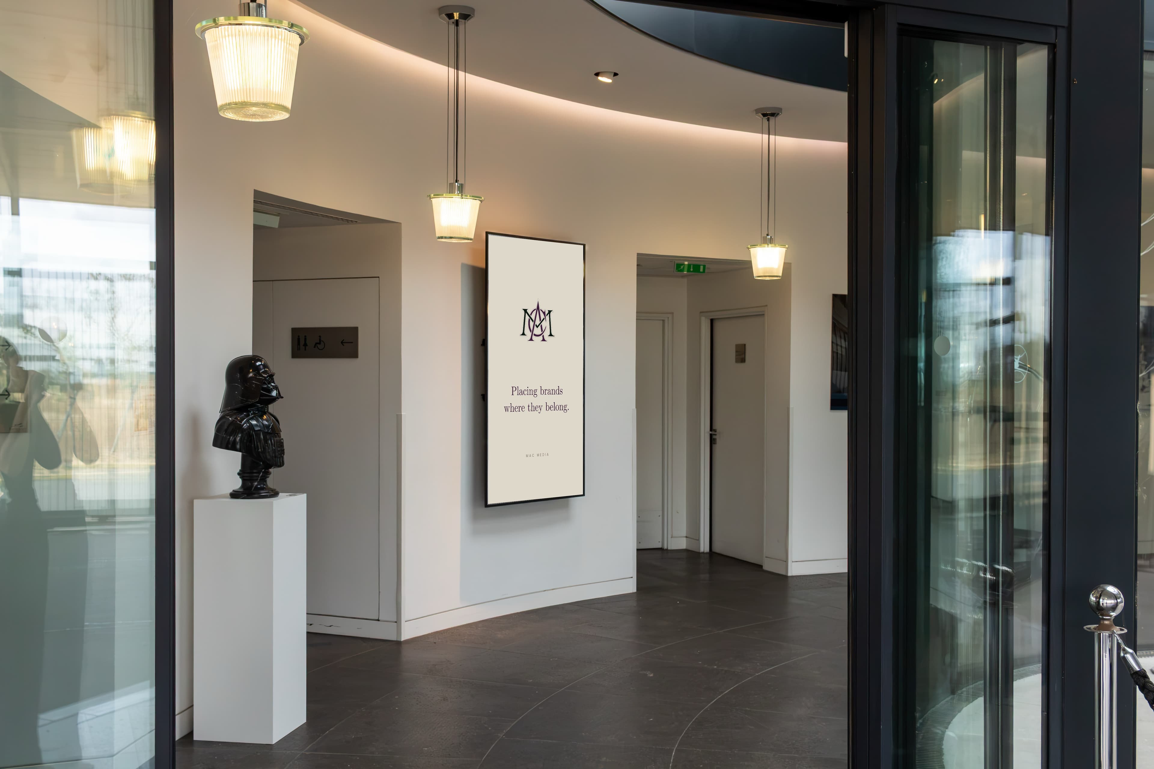Digital display in the entrance hall of a private aviation terminal
